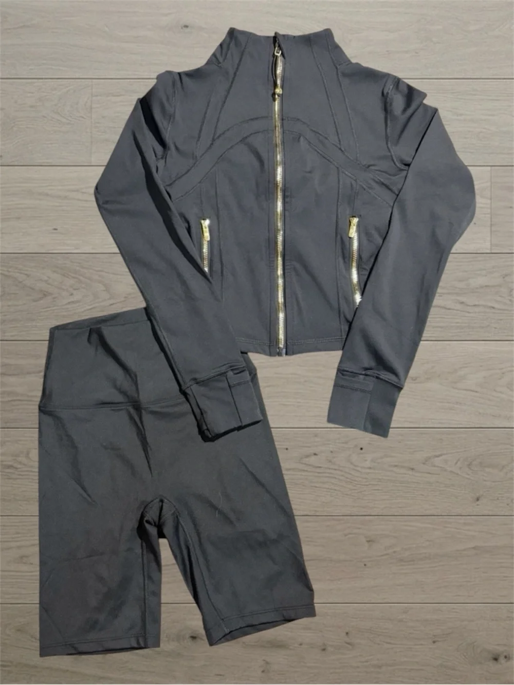 Lululemon Black Cropped Nulu Jacket and Short Set - Picture 1 of 3